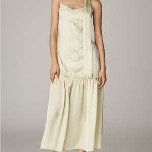 Anthropologie Sleveless Embroidered Drop Waist Midi Dress with Scarf